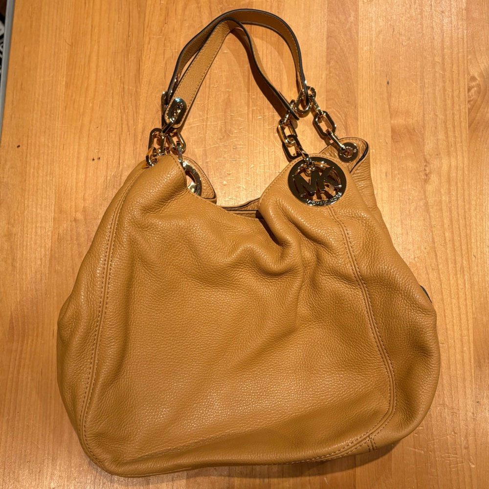 Michael Kors Tan Gold Shoulder Bag Premium Leather